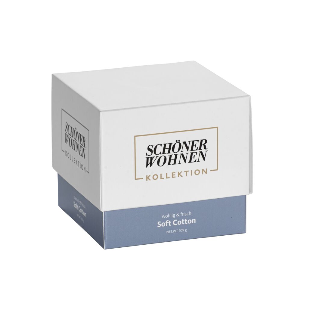 Duftkerze 'Soft Cotton' Verpackung von SCHÖNER WOHNEN.