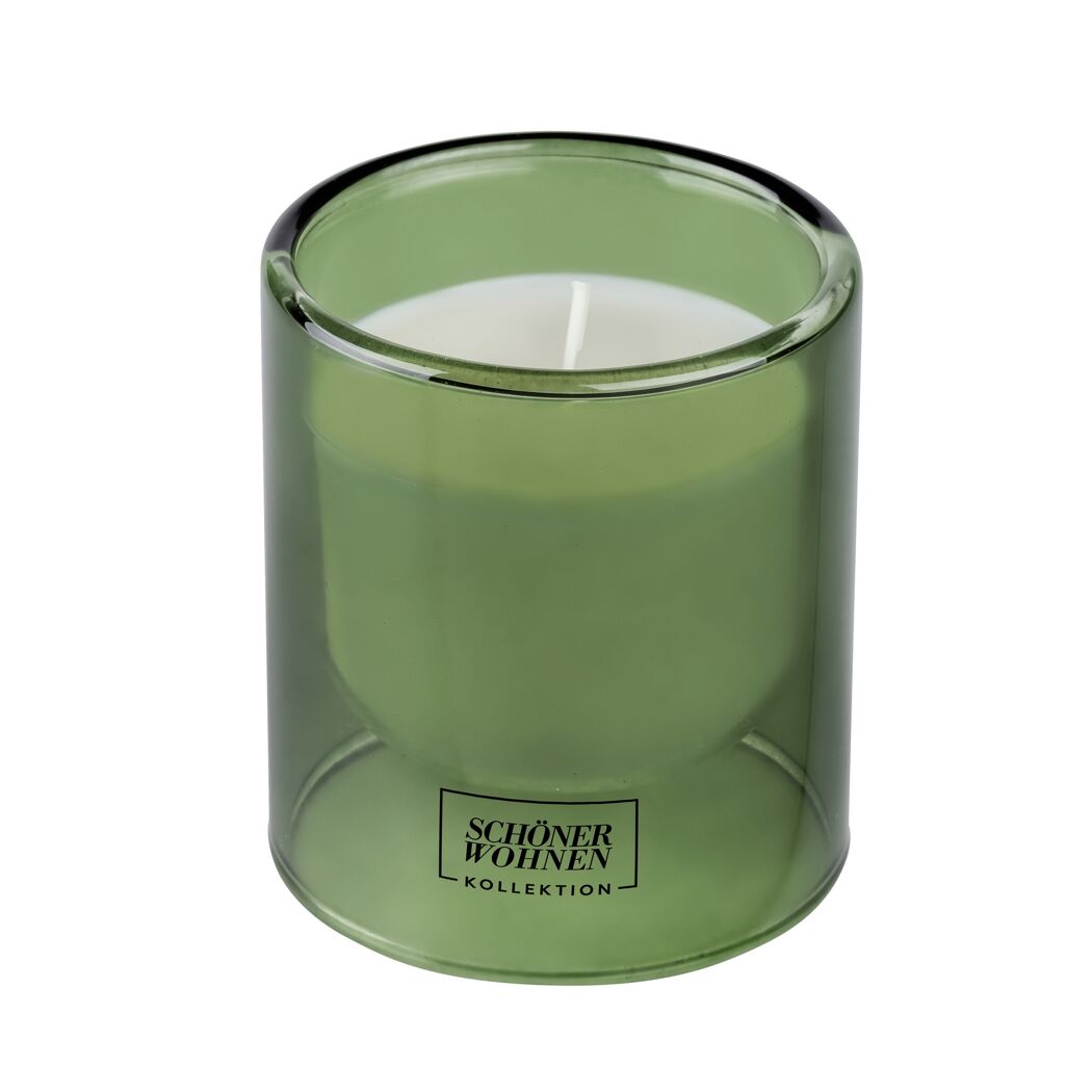 Grüne Duftkerze 'Basil S' im Glas von SCHÖNER WOHNEN.