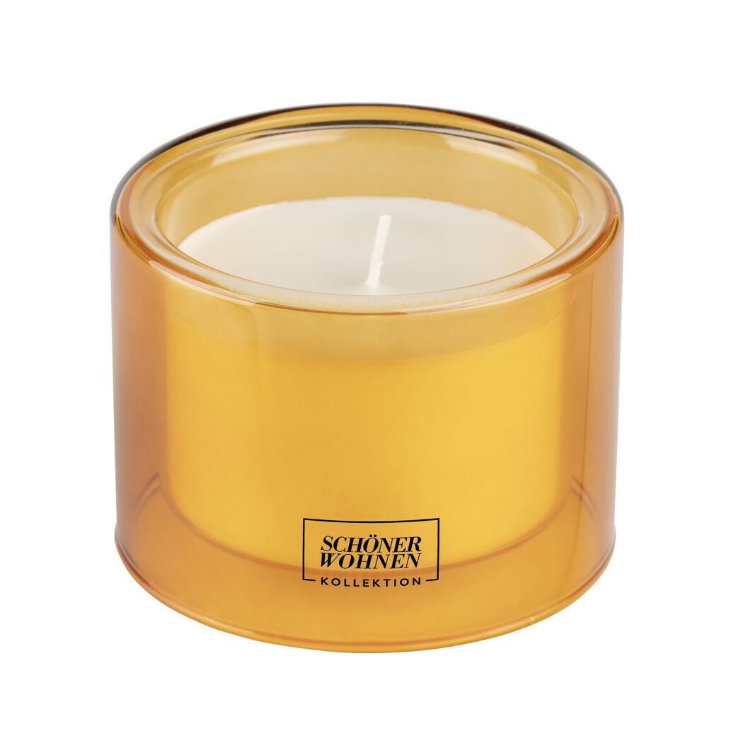 Duftkerze 'Vanilla M' in bernsteinfarbenem Glas