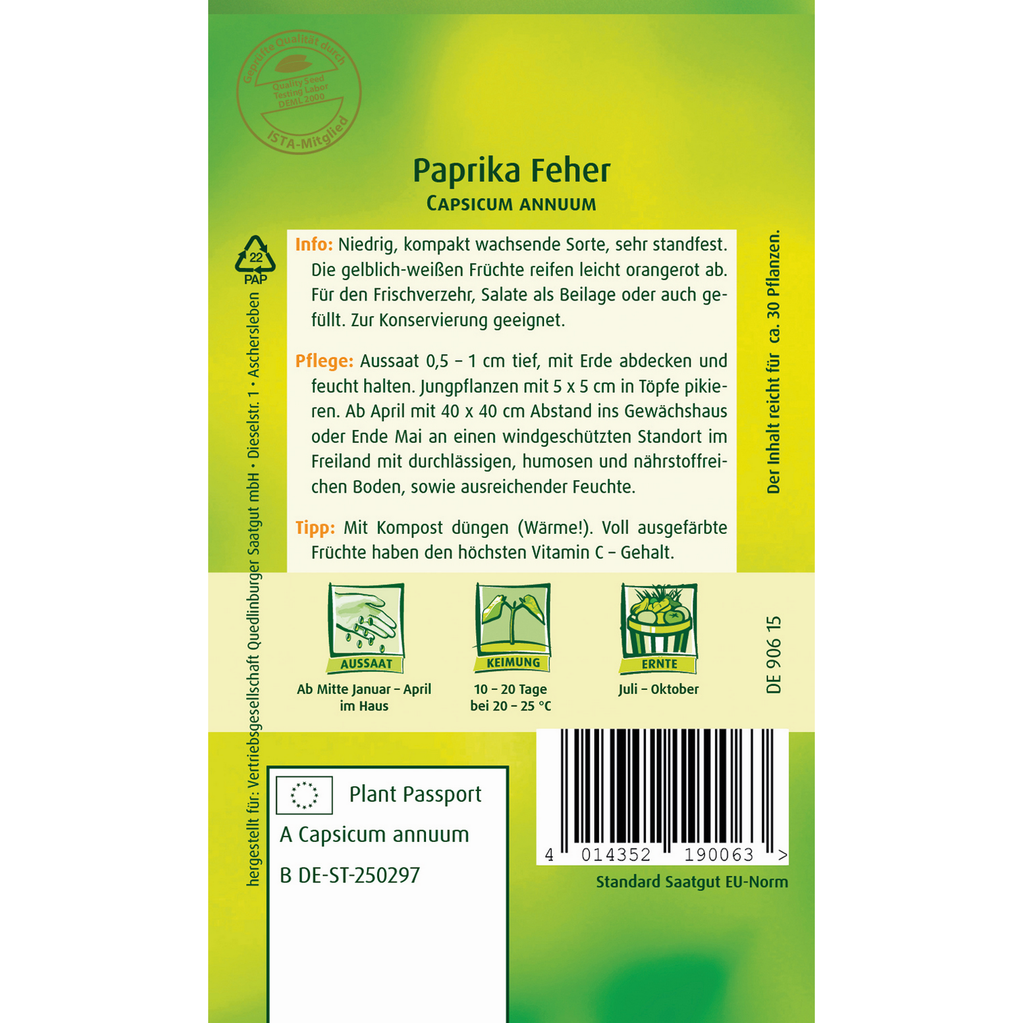 Paprika 'Feher' gelb/weiß