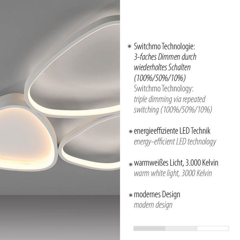 LED-Deckenleuchte 'Pebbels' dimmbar 31 W 3800 lm warmweiß 69,5 x 6,2 x 46,5 cm