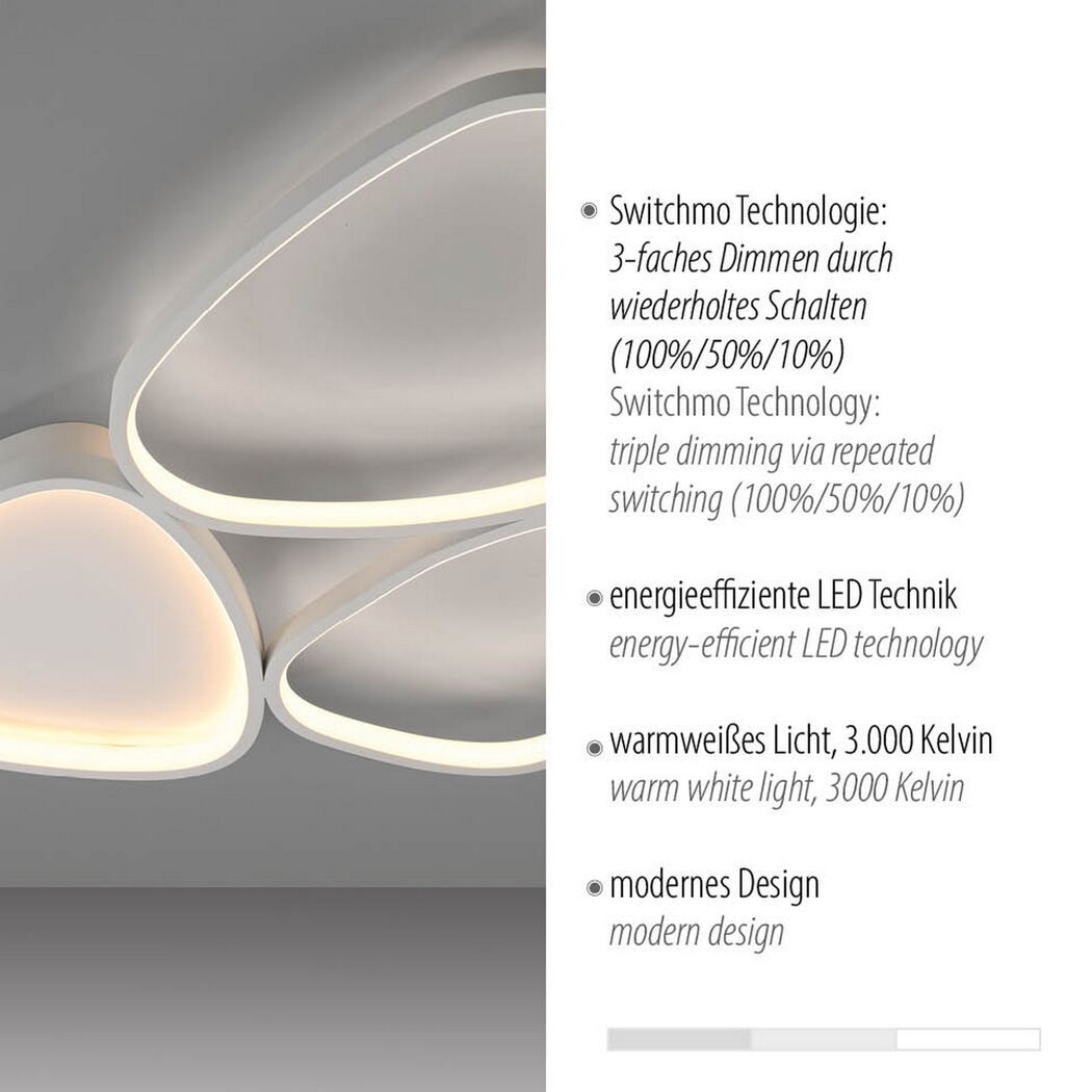 LED-Deckenleuchte 'Pebbels' dimmbar 31 W 3800 lm warmweiß 69,5 x 6,2 x 46,5 cm