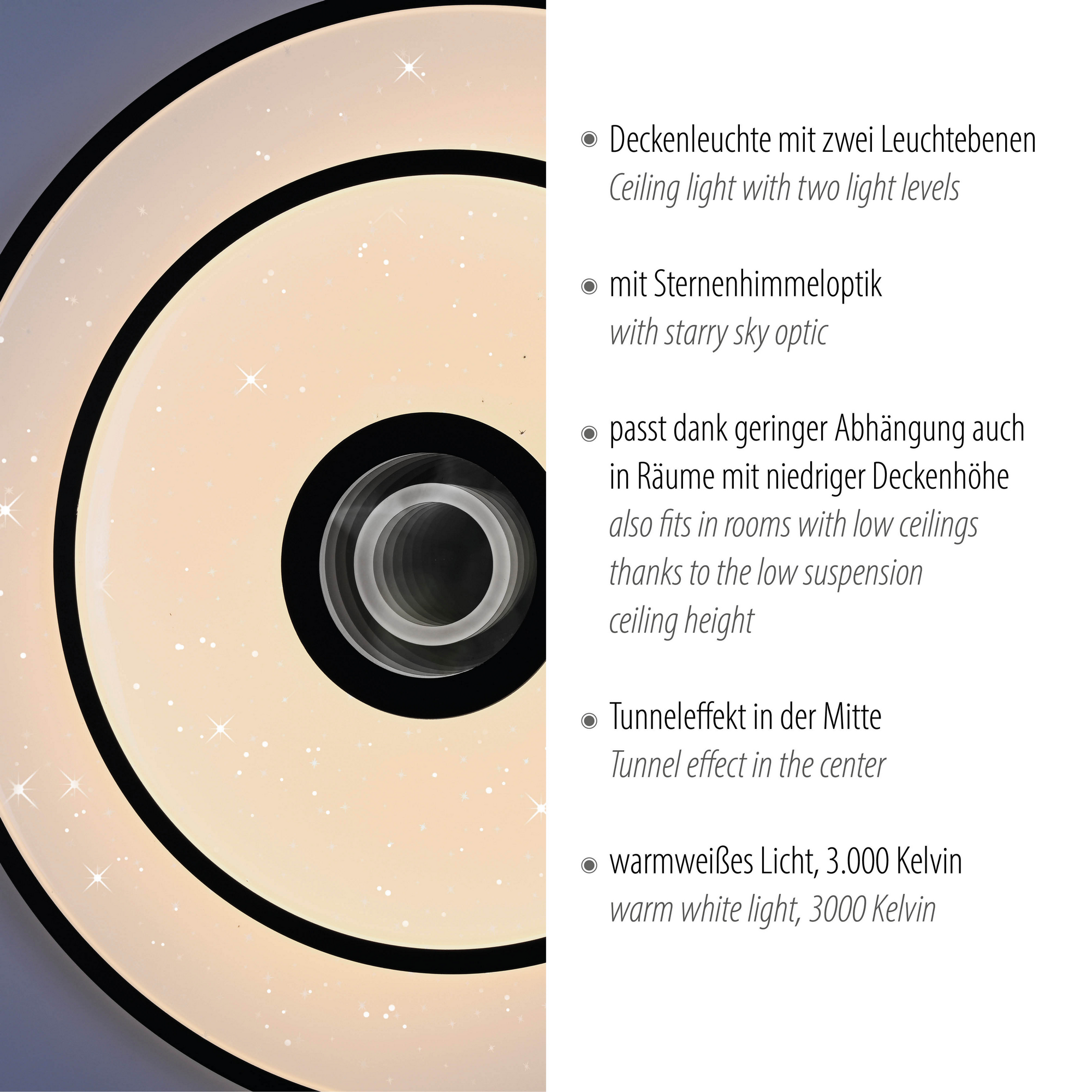 LED-Deckenleuchte 'Turanus' Ø 50 cm schwarz mit Sterneffekt