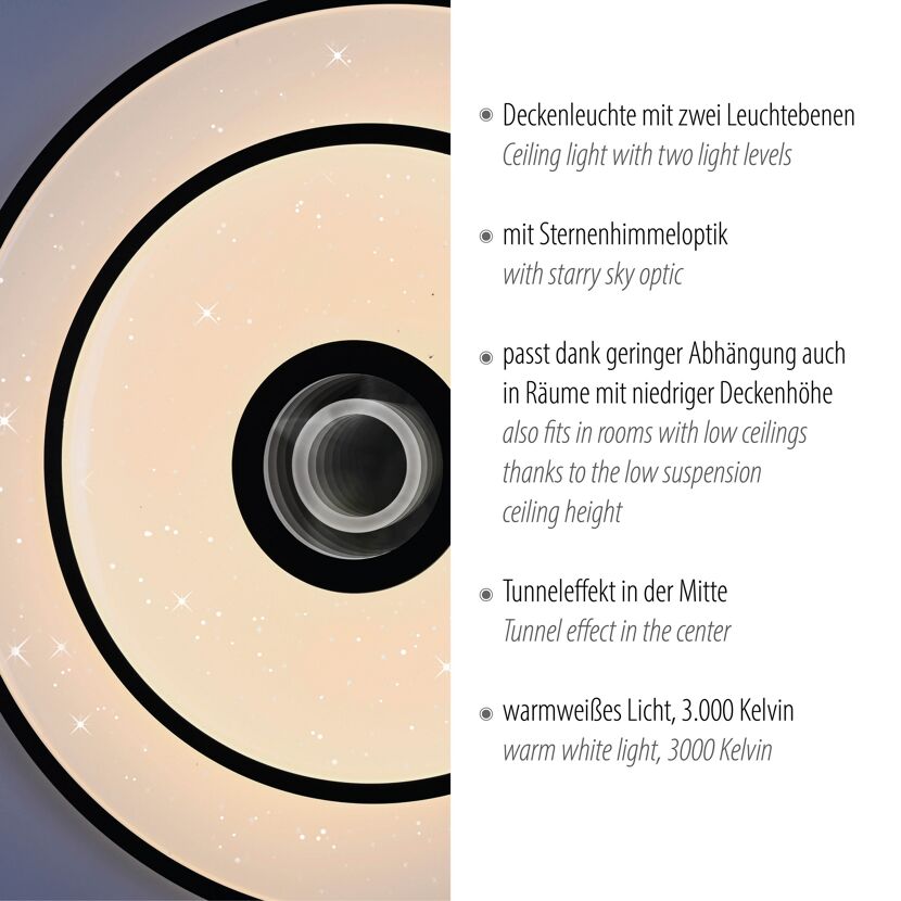 LED-Deckenleuchte 'Turanus' Ø 50 cm schwarz mit Sterneffekt