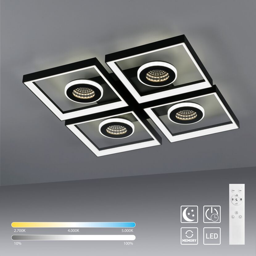 LED-Deckenleuchte 'Traforo' 53 x 53 cm schwarz