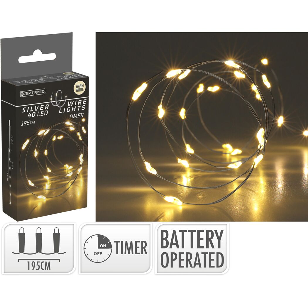 LED-Draht-Lichterkette warmweiß 40 LED