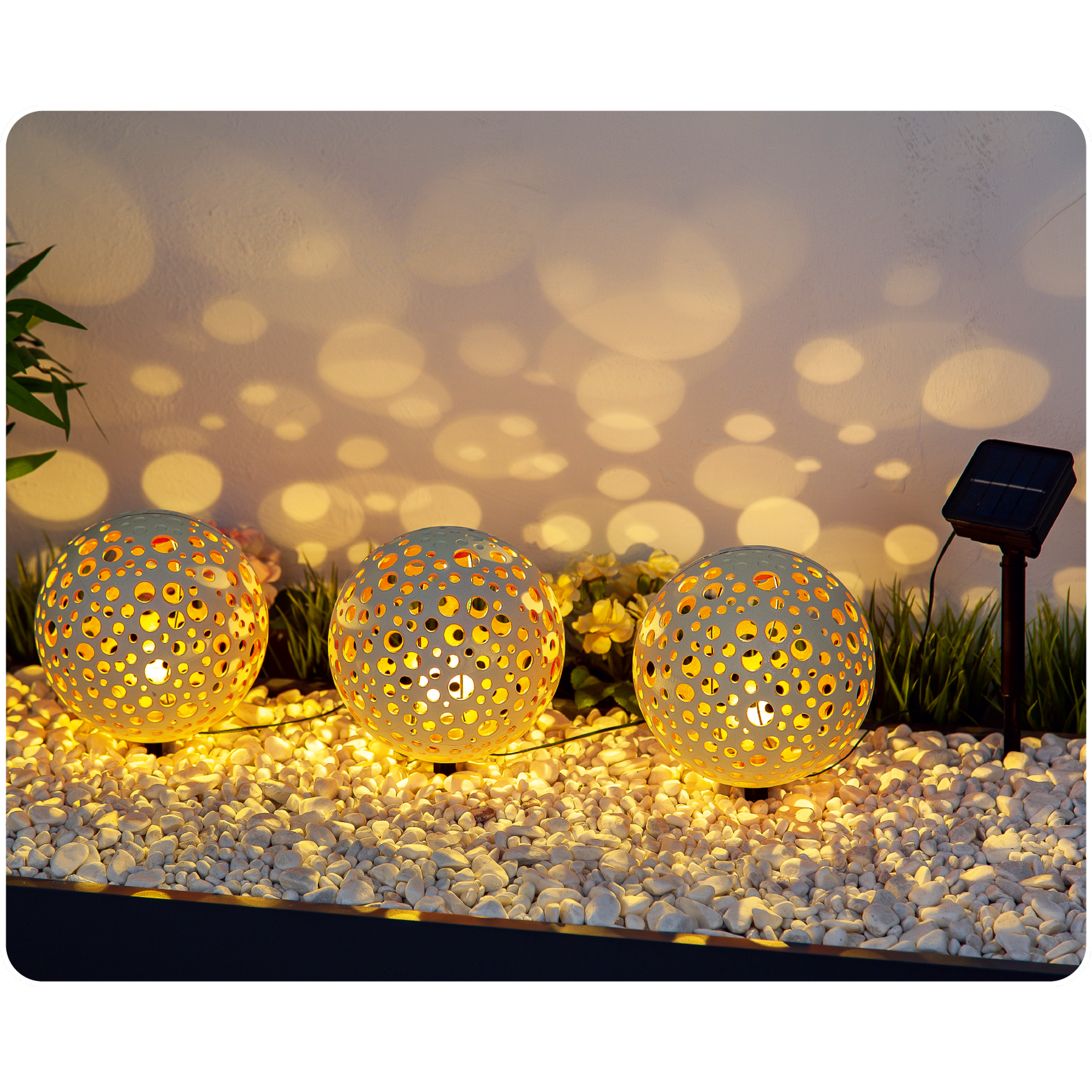 Solar Bodenlichterkette '3 Kugeln' weiß Ø 15 cm