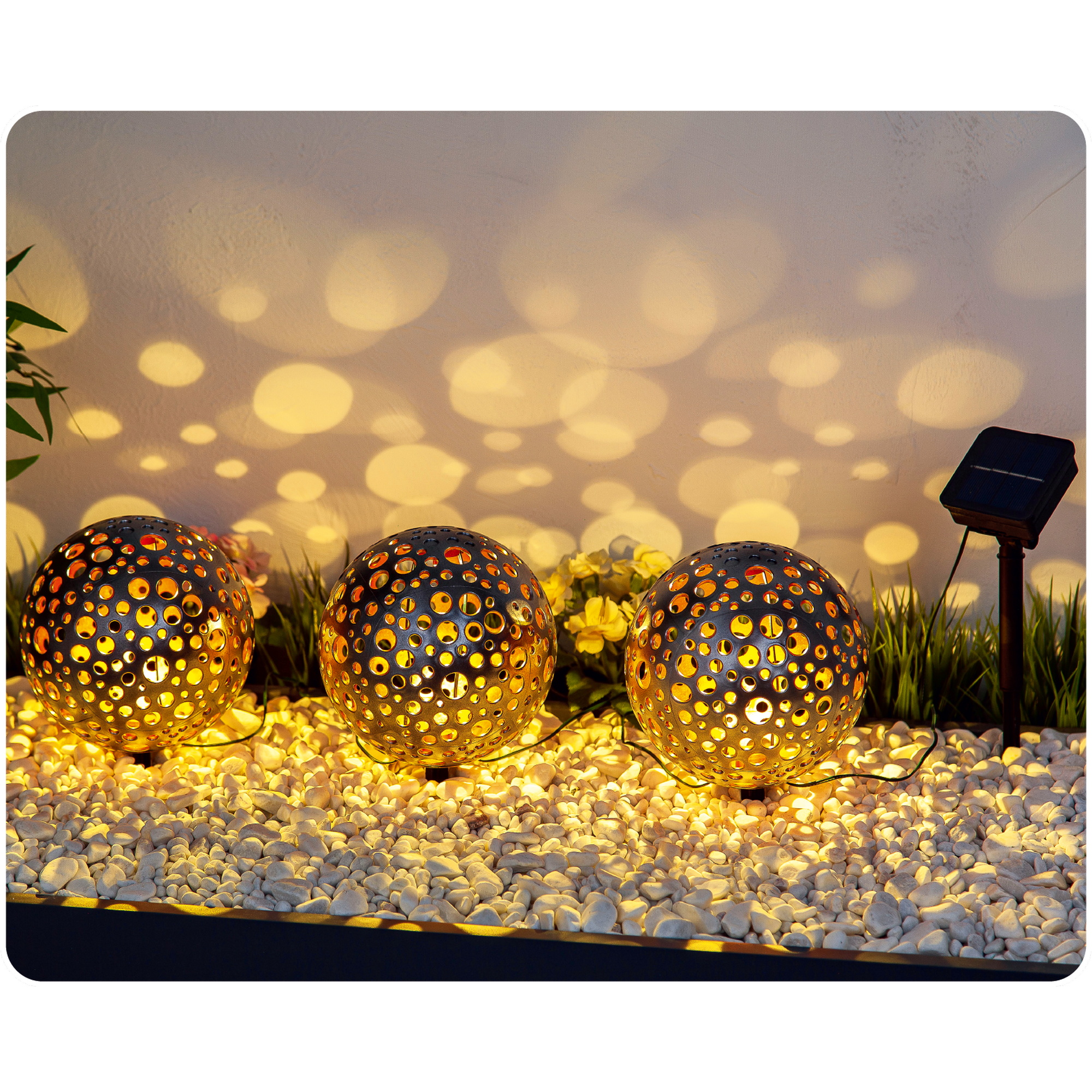Solar Bodenlichterkette '3 Kugeln' silber Ø 15 cm