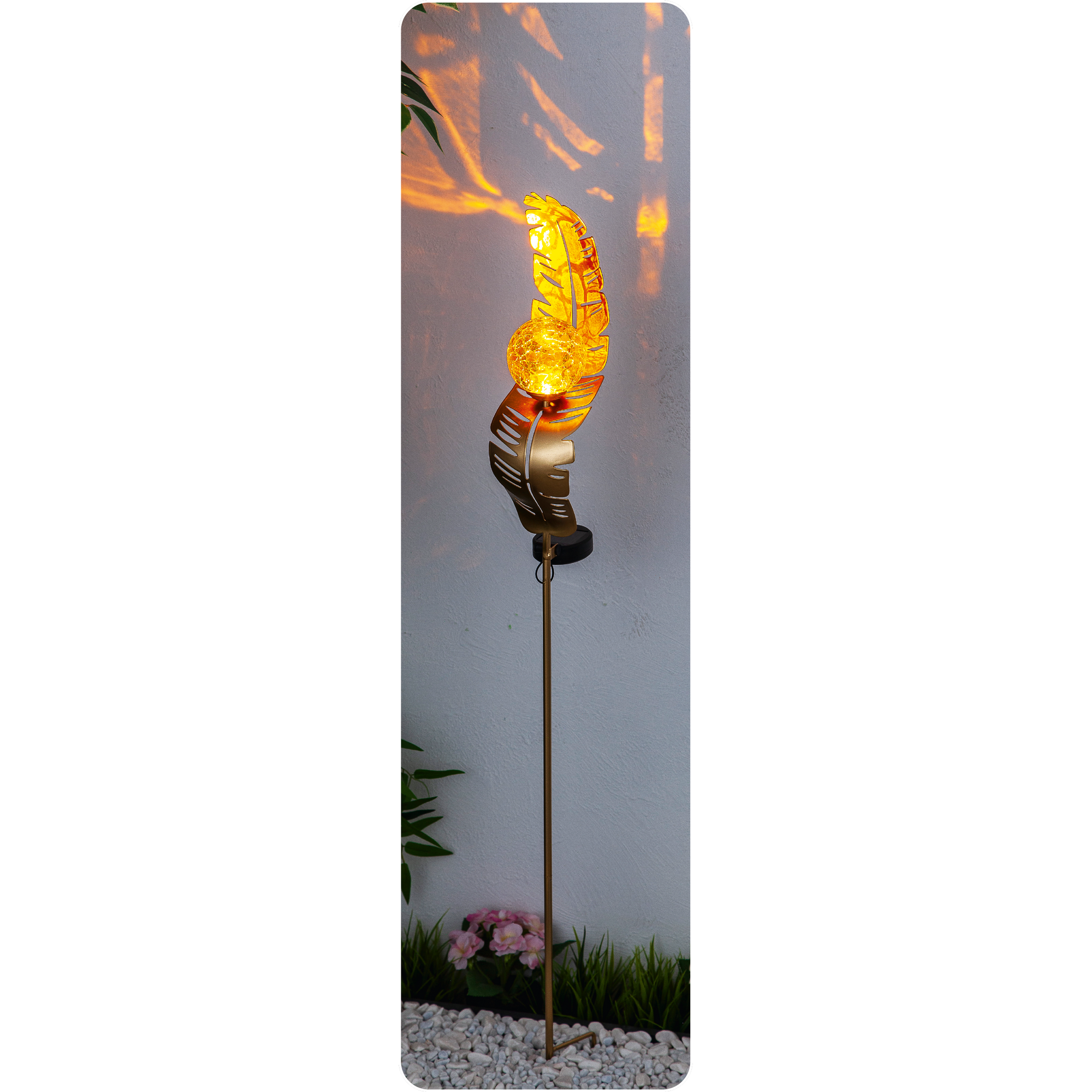 Solar Dekoleuchte 'Feder' kupferfarben mit Glaskugel 103 cm