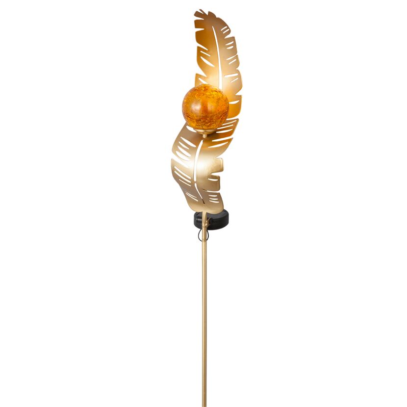 Solar Dekoleuchte 'Feder' kupferfarben mit Glaskugel 103 cm