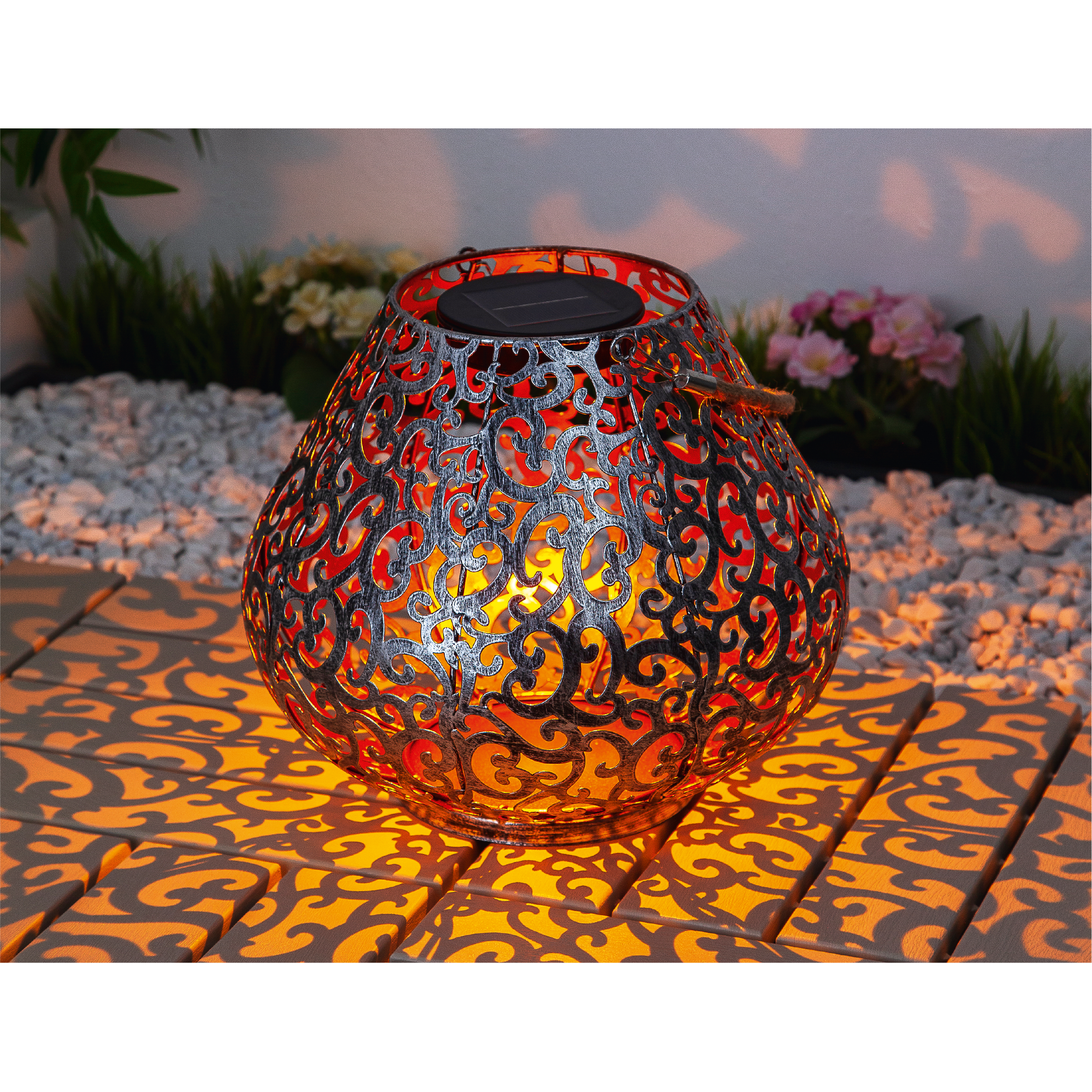 Solar Laterne 'Belly' altsilbern Ø 28,5 cm