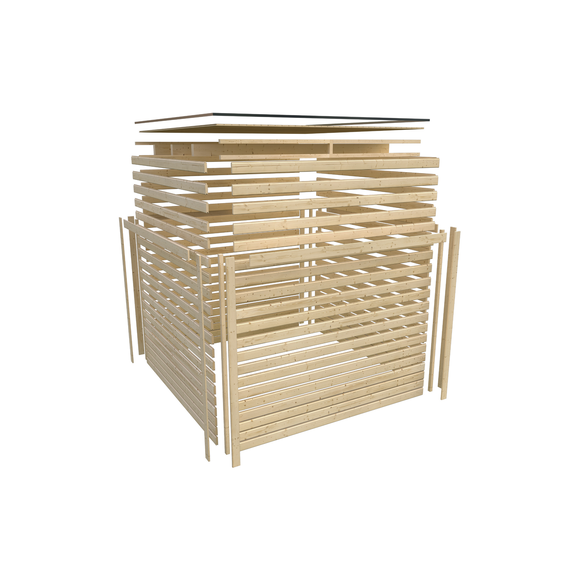 Saunahaus 'Aressa 3' naturbelassen / graualuminium mit Anbaudach, Ofen 9 kW externe Steuerung 537,5 x 231,5 x 276 cm