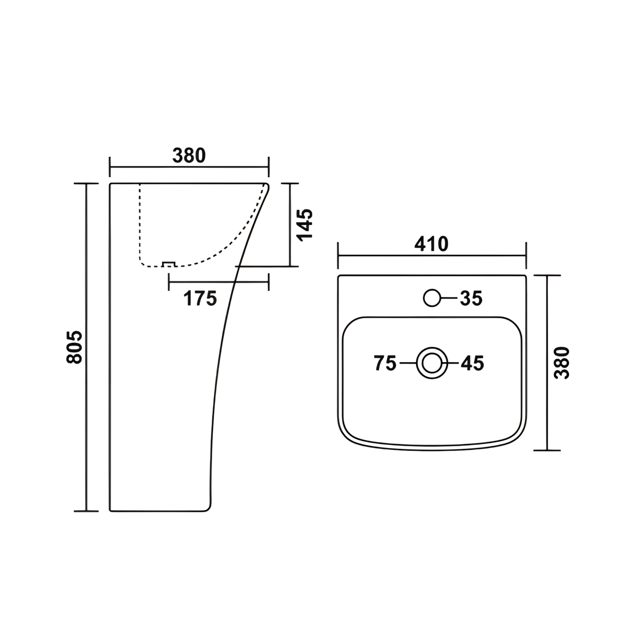 Standwaschtisch 'Opia' 41 x 38 x 80,5 cm aus Keramik, weiß