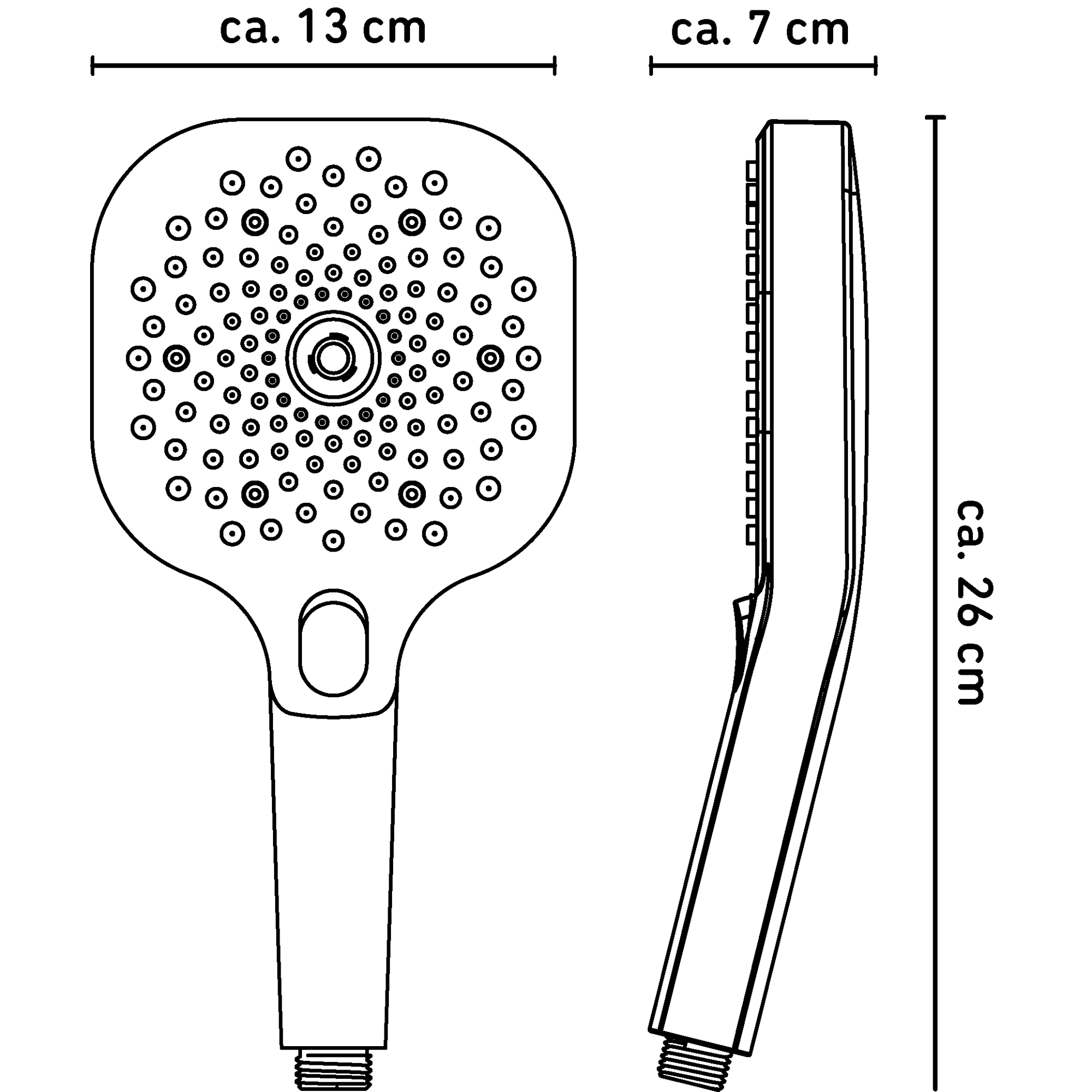 Handbrause 'Modesto' schwarz matt 13 x 13 cm, 3 Strahlarten