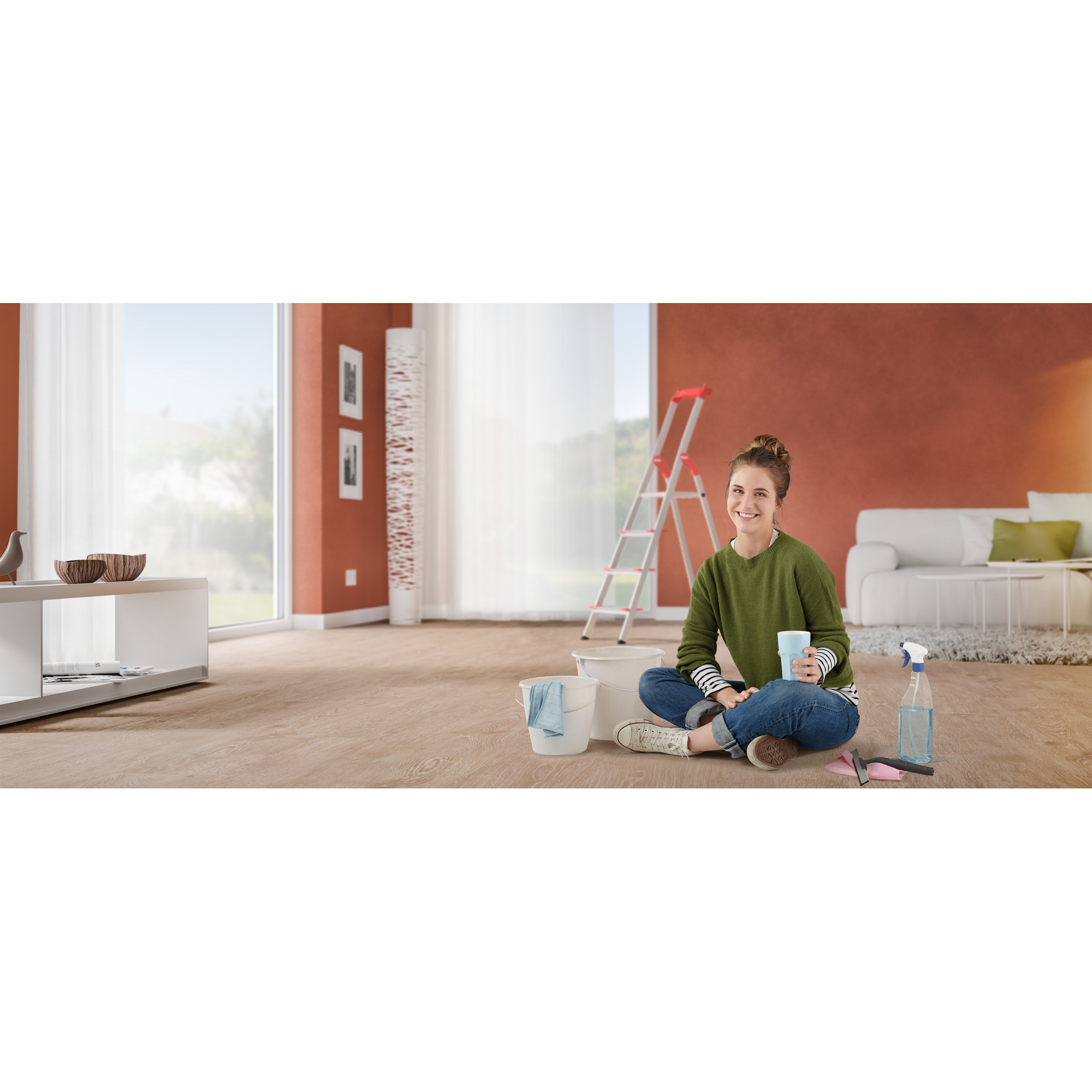 Stehleiter 'L81 ComfortLine' 6 Stufen 128 cm mit Wechselfuß-Set
