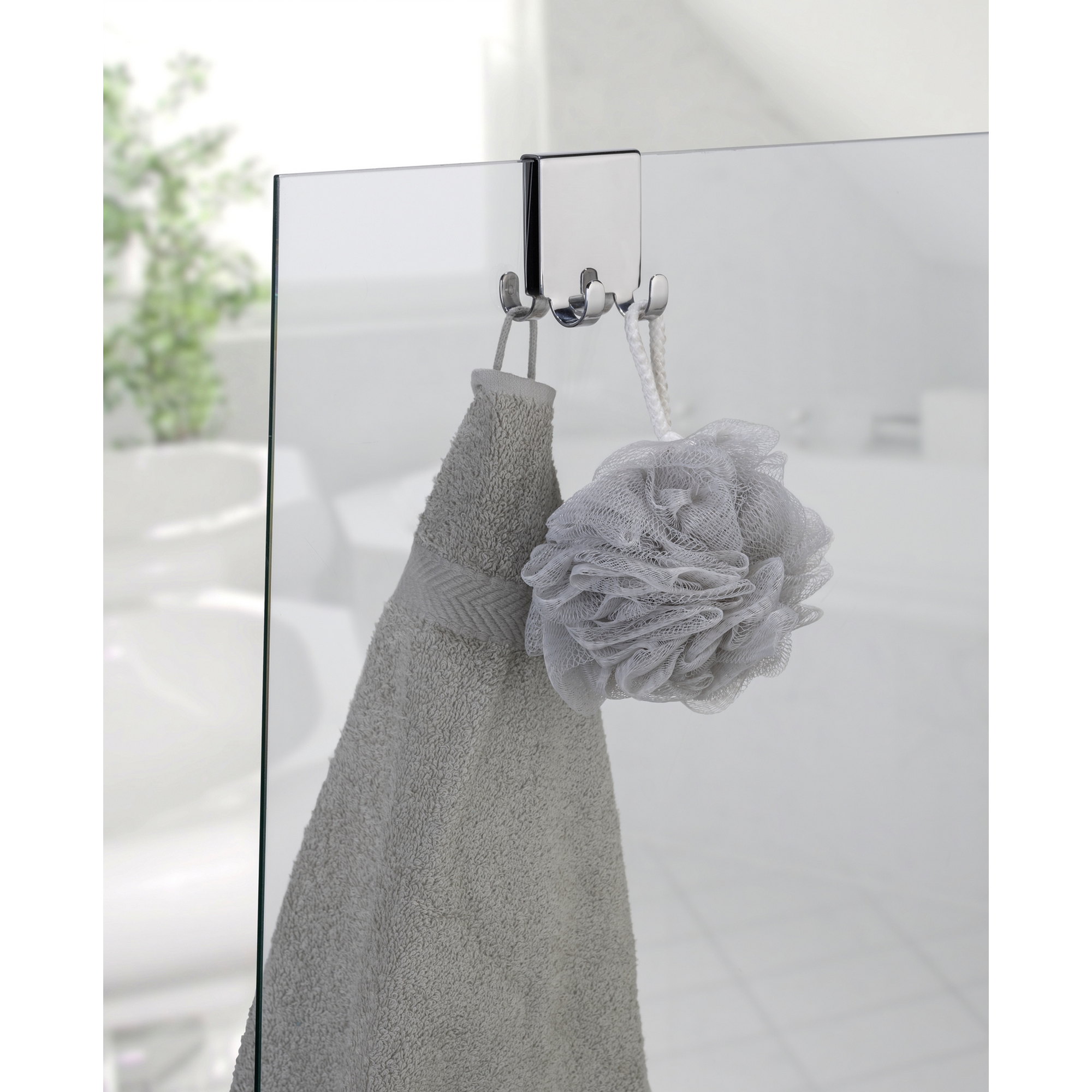 Doppel-Duschhaken 'Brola' Edelstahl glänzend 4 Haken, für Duschwände bis 8 mm