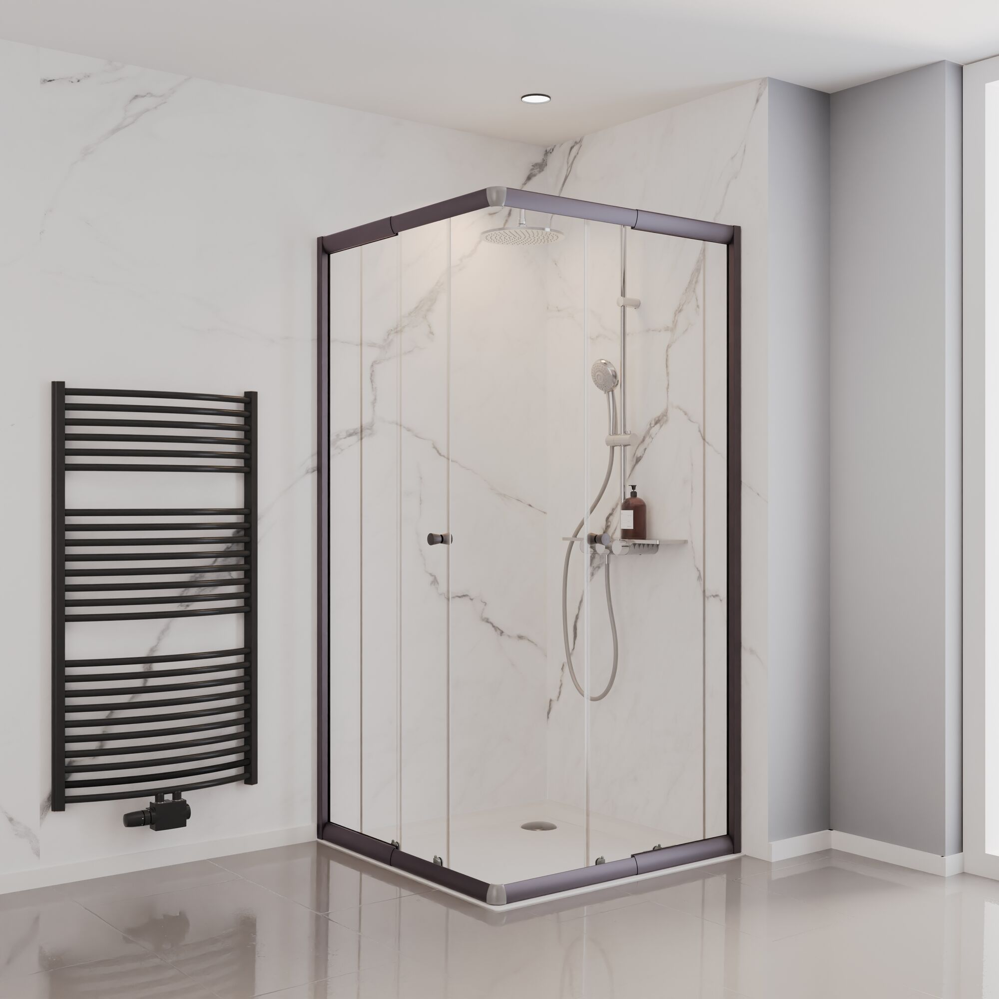 Eckeinstieg 'Sunny' grau mit Schiebetüren 75-90 x 75-90 x 180 cm