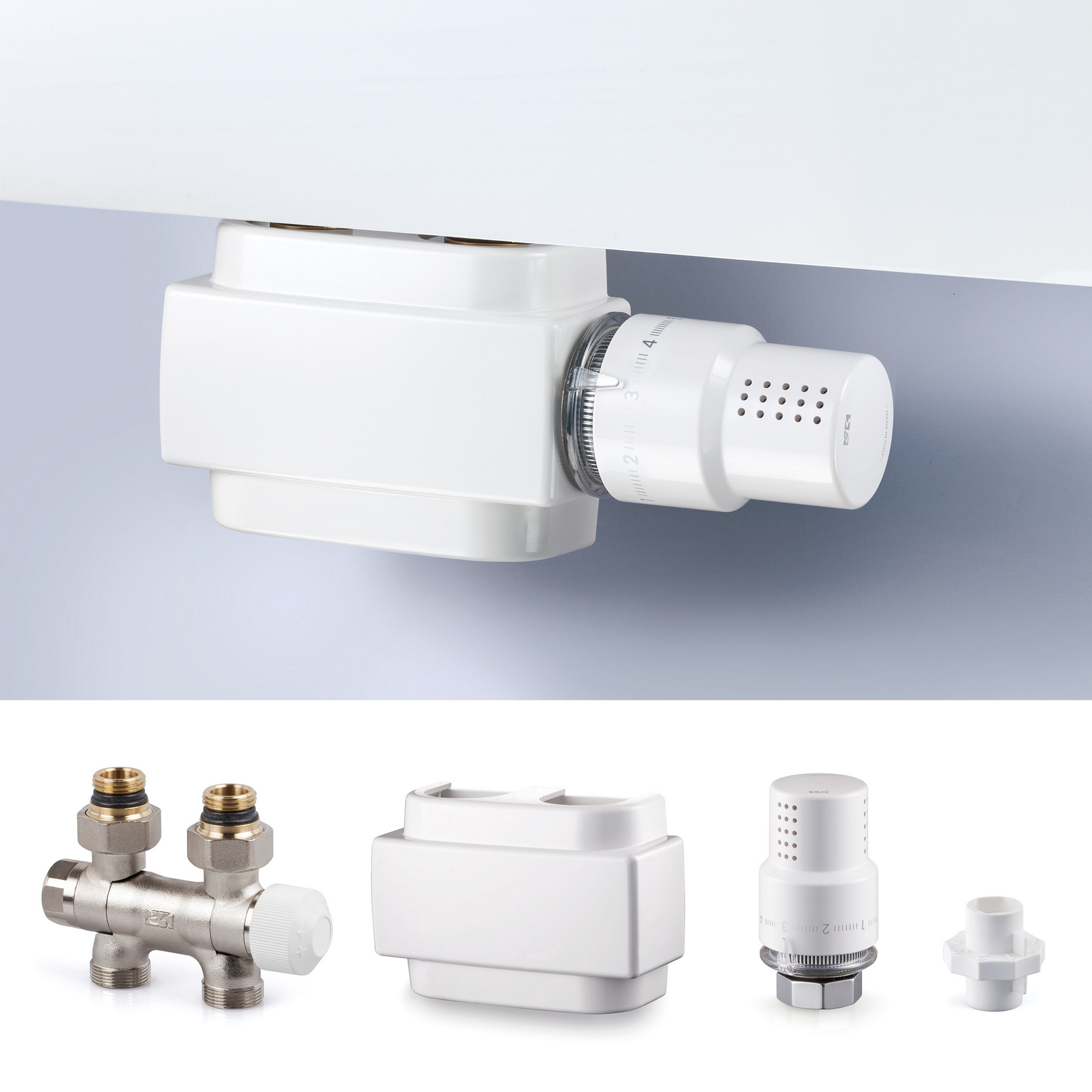 Hahnblock 6 in 1 für Heizkörper weiß M30 x 1,5 mm