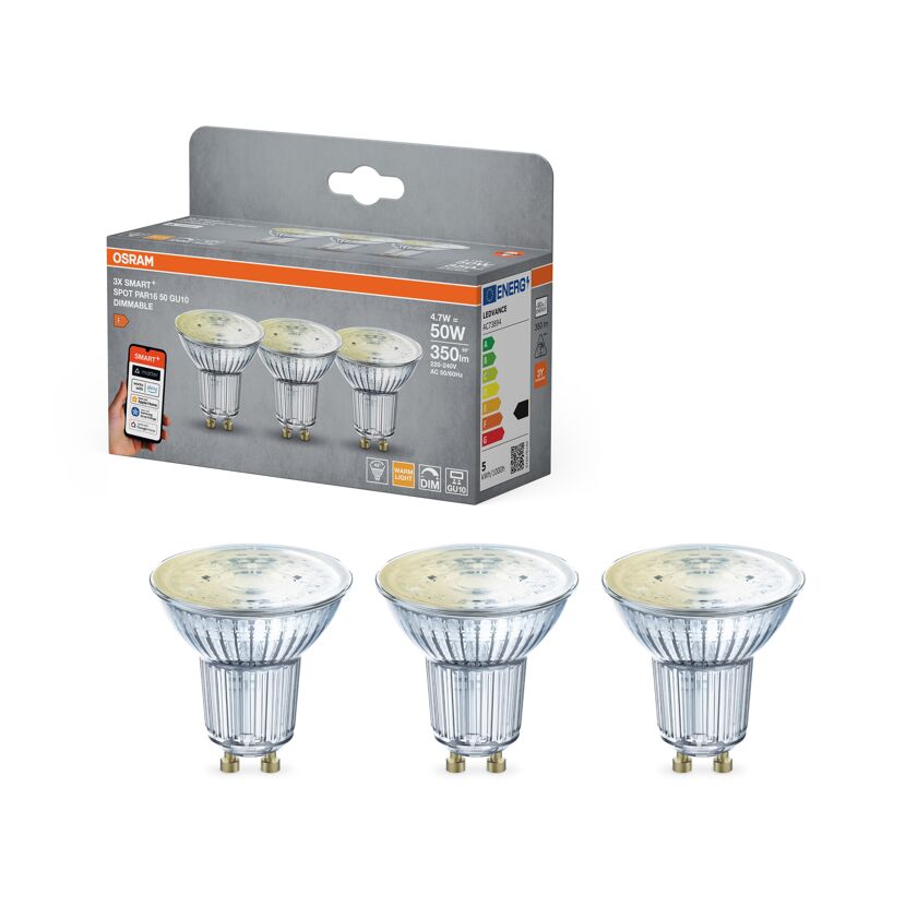 LED-Leuchtmittelset 'SMART+ MATTER Spot Dimmable' dimmbar Reflektor klar GU10 4,7 W 350 lm warmweiß 3 Stück