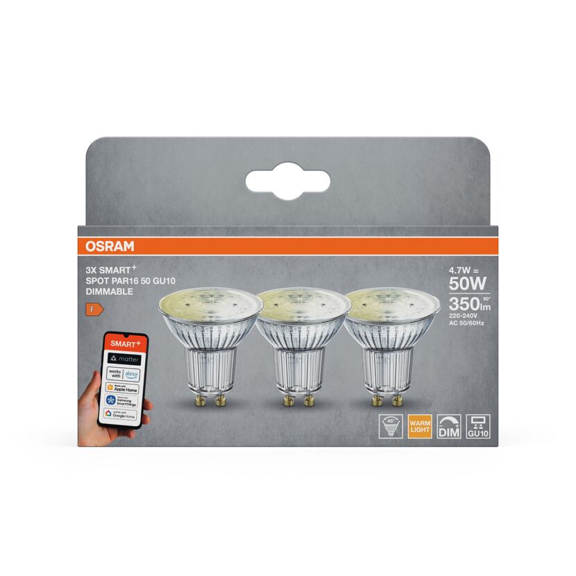 LED-Leuchtmittelset 'SMART+ MATTER Spot Dimmable' dimmbar Reflektor klar GU10 4,7 W 350 lm warmweiß 3 Stück