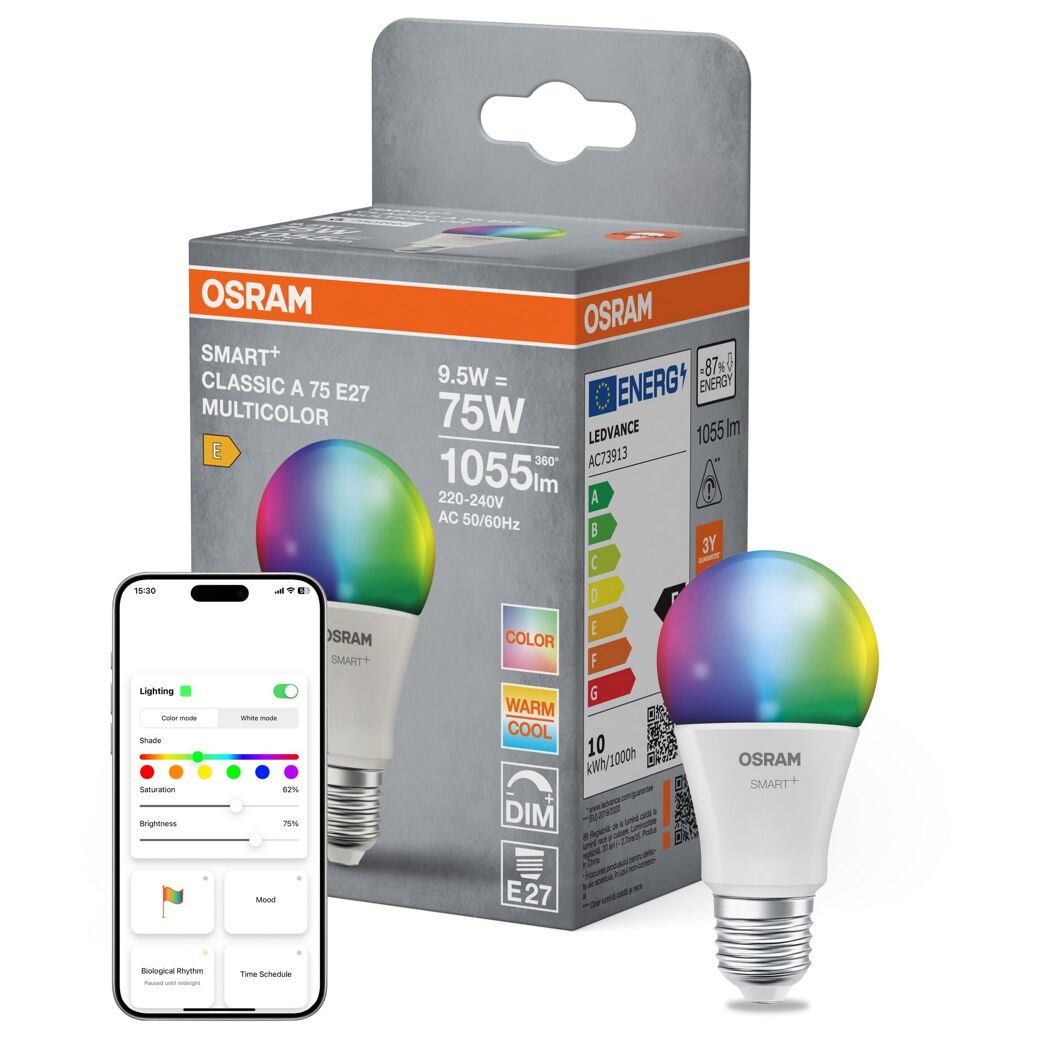LED-Leuchtmittel 'SMART+ MATTER Classic shapes Multicolor' dimmbar Standardform matt E27 9,5 W 1055 lm RGB - tunable white