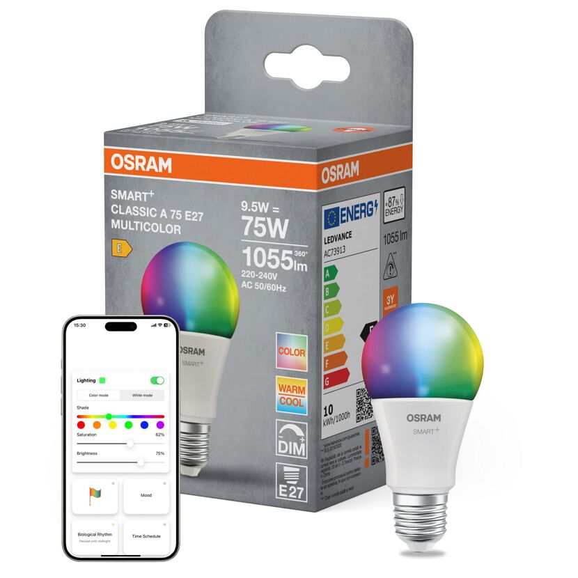 LED-Leuchtmittel 'SMART+ MATTER Classic shapes Multicolor' dimmbar Standardform matt E27 9,5 W 1055 lm RGB - tunable white