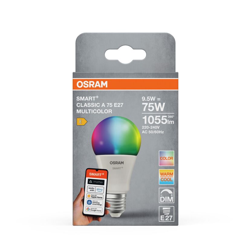 LED-Leuchtmittel 'SMART+ MATTER Classic shapes Multicolor' dimmbar Standardform matt E27 9,5 W 1055 lm RGB - tunable white