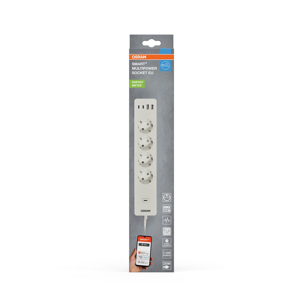 Smart-Steckdosenleiste weiß mit USB-Ladefunktion
