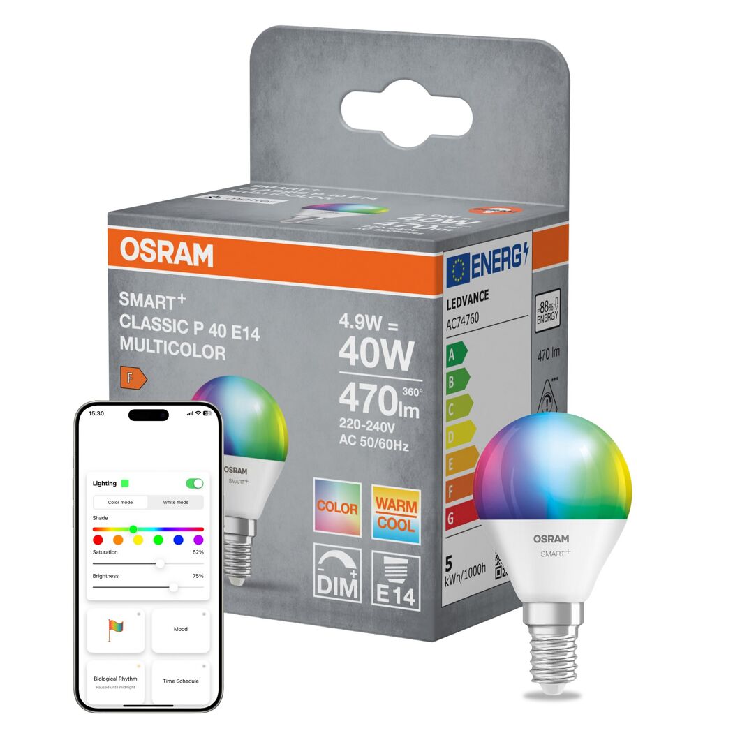 LED-Leuchtmittel 'SMART+ MATTER Classic shapes Multicolor' dimmbar Tropfen matt E14 4,9 W 470 lm RGB - tunable white