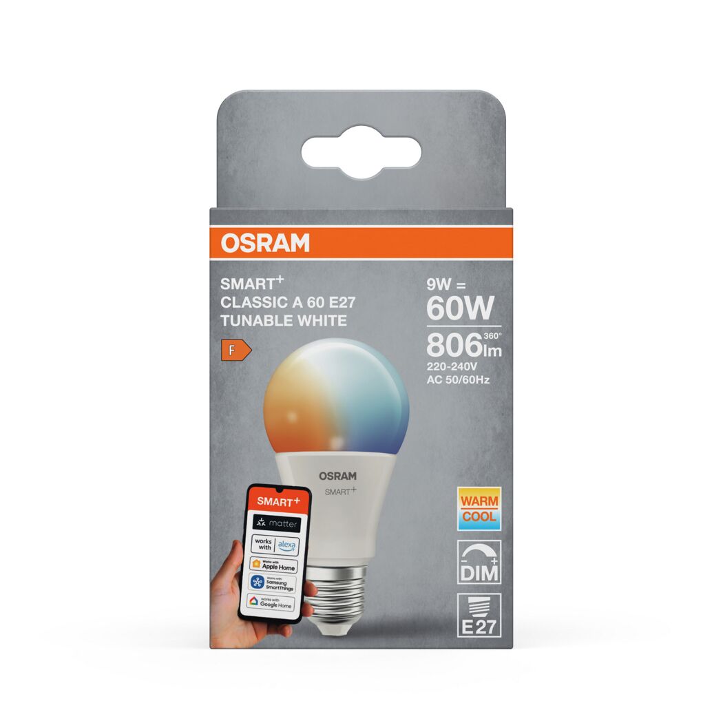 LED-Leuchtmittel 'Smart+ Matter' dimmbar Standardform matt E27 9 W 806 lm warmweiß bis tageslichtweiß