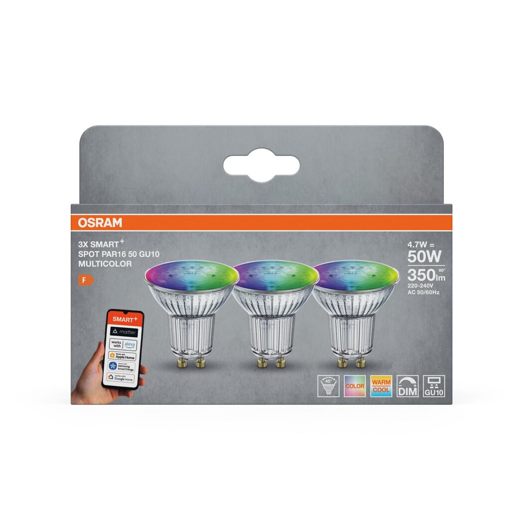 LED-Leuchtmittelset 'Smart+' dimmbar Reflektor klar GU10 4,7 W 350 lm RGB - tunable white 3 Stück