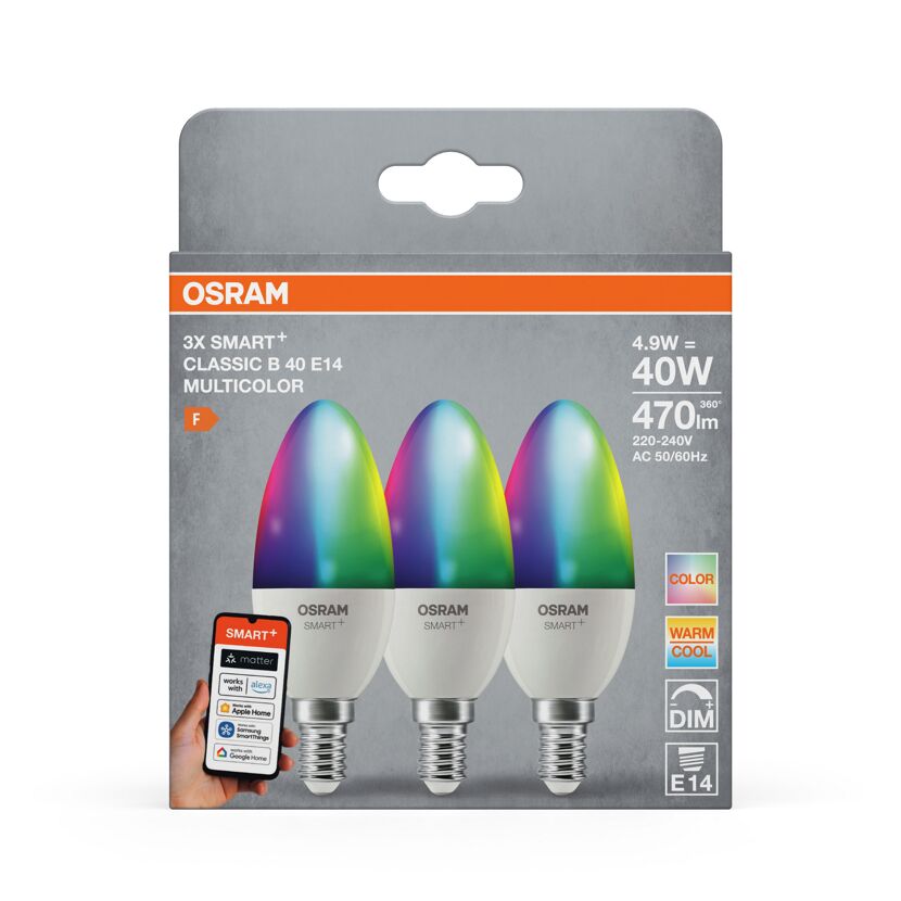 LED-Leuchtmittelset 'SMART+ MATTER Classic shapes Multicolor' dimmbar Kerze matt E14 4,9 W 470 lm RGB - tunable white 3 Stück