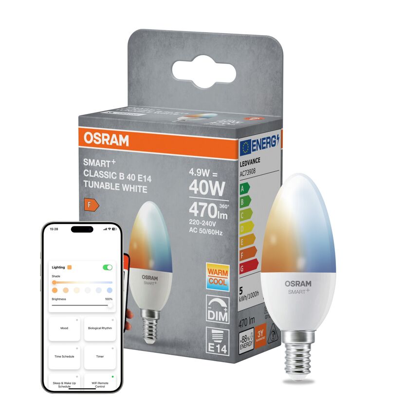 LED-Leuchtmittel 'SMART+ MATTER Classic shapes Tunable white' dimmbar Kerze matt E14 4,9 W 470 lm warmweiß bis tageslichtweiß