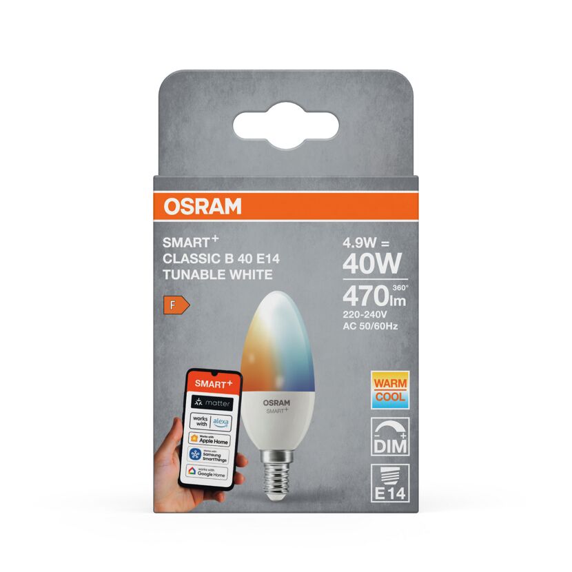 LED-Leuchtmittel 'SMART+ MATTER Classic shapes Tunable white' dimmbar Kerze matt E14 4,9 W 470 lm warmweiß bis tageslichtweiß