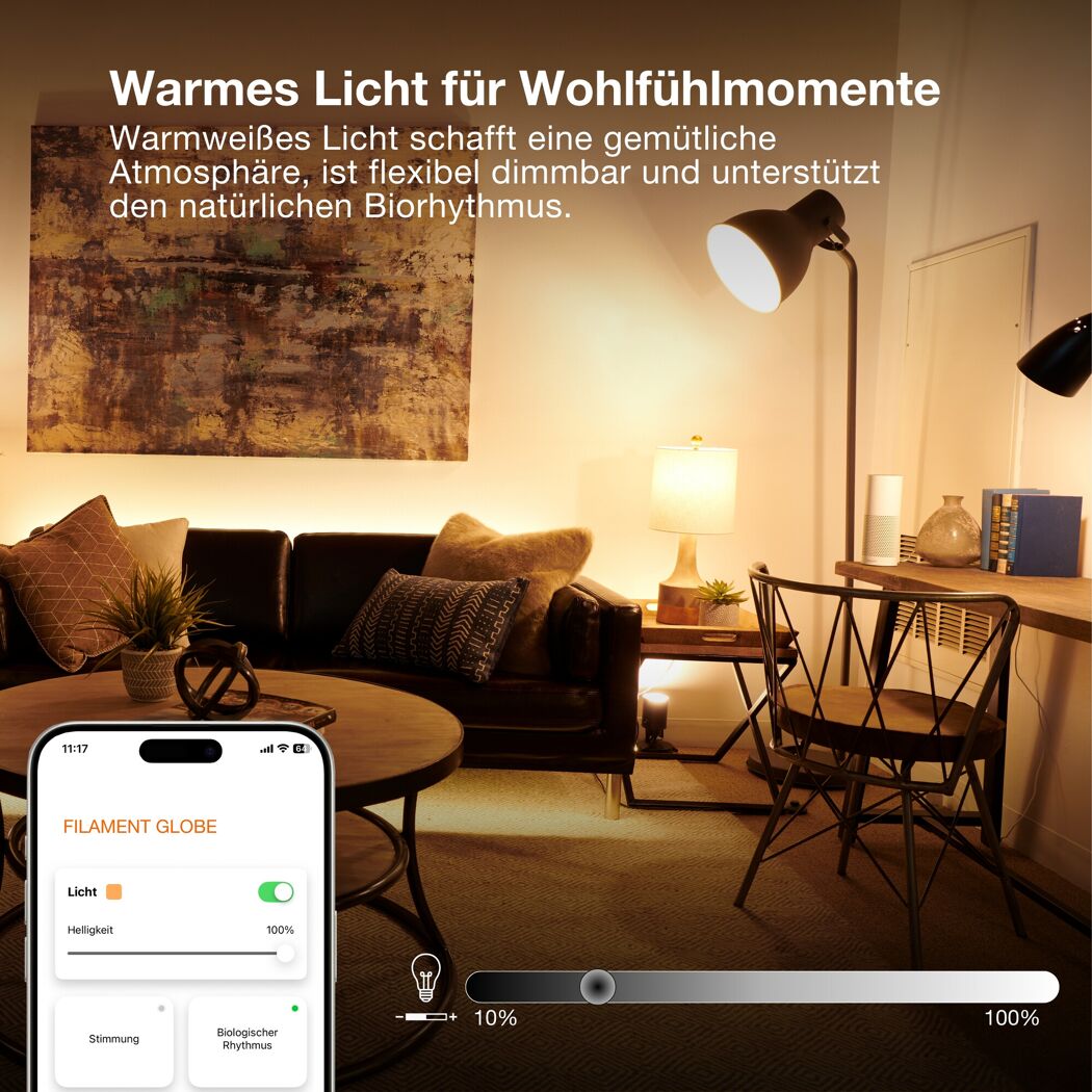 LED-Leuchtmittel 'SMART+ MATTER Filament Classic shapes Dimmable' dimmbar Standardform klar E27 6 W 806 lm warmweiß