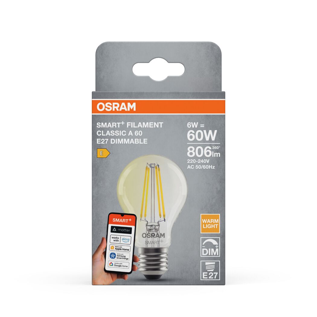 LED-Leuchtmittel 'SMART+ MATTER Filament Classic shapes Dimmable' dimmbar Standardform klar E27 6 W 806 lm warmweiß