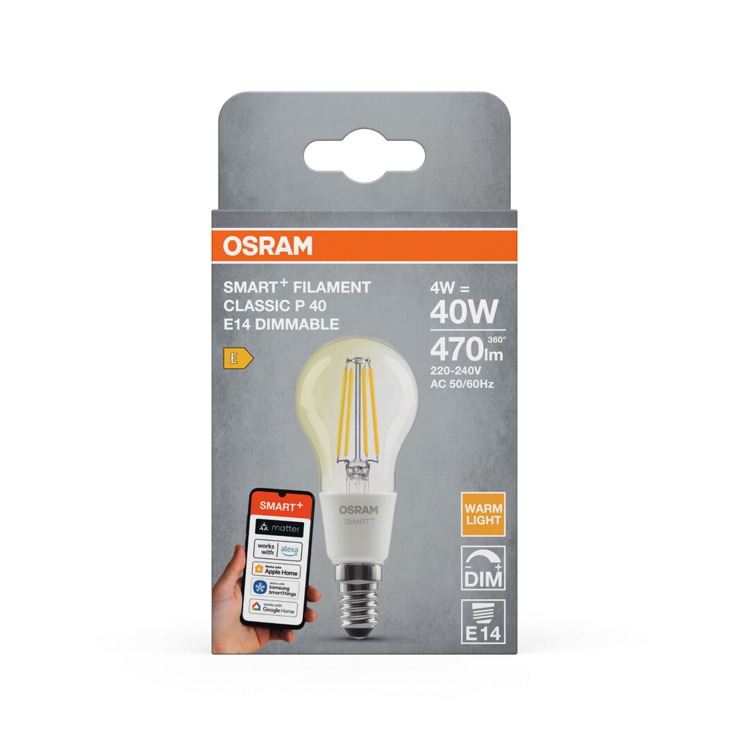 LED-Leuchtmittel 'SMART+ MATTER Filament Classic shapes Dimmable' dimmbar Tropfen klar E14 4 W 470 lm warmweiß