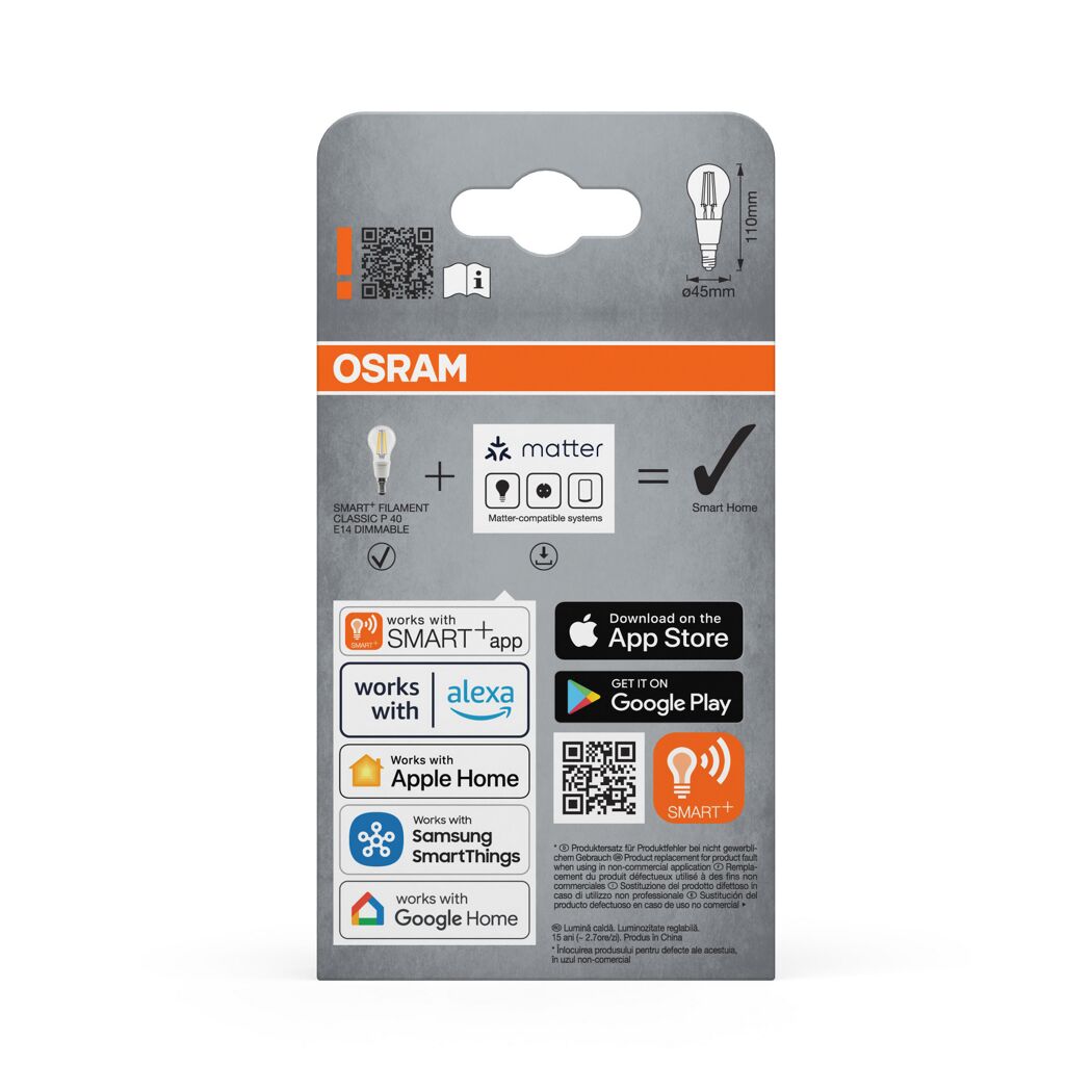 LED-Leuchtmittel 'SMART+ MATTER Filament Classic shapes Dimmable' dimmbar Tropfen klar E14 4 W 470 lm warmweiß