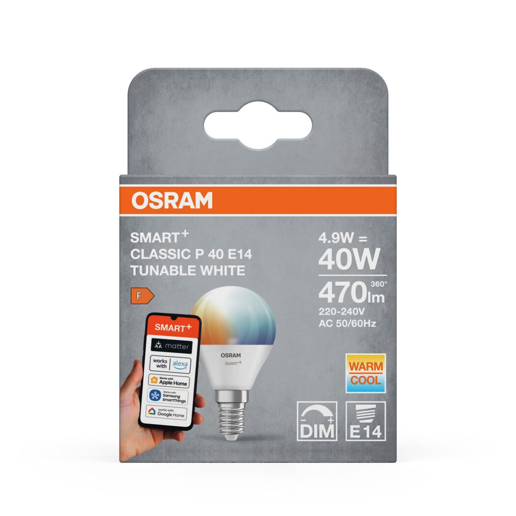 LED-Leuchtmittel 'SMART+ MATTER Classic shapes Tunable white' dimmbar Tropfen matt E14 4,9 W 470 lm warmweiß bis tageslichtweiß