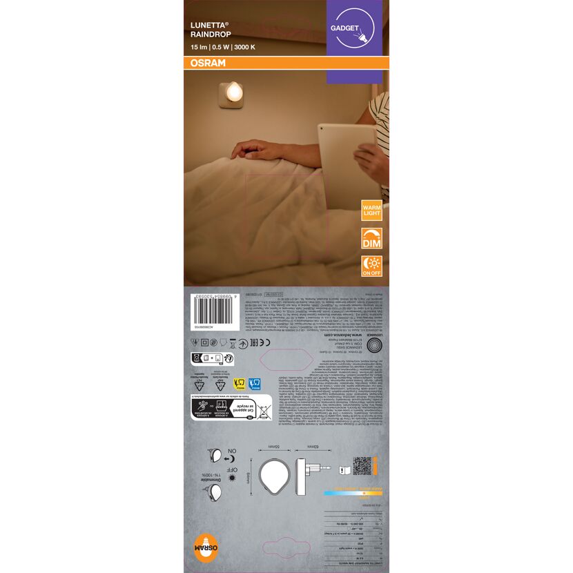 LED-Nachtlicht 'Lunetta Raindrop DIM' dimmbar 0,5 W 15 lm warmweiß 6,3 x 6,4 x 5,5 cm