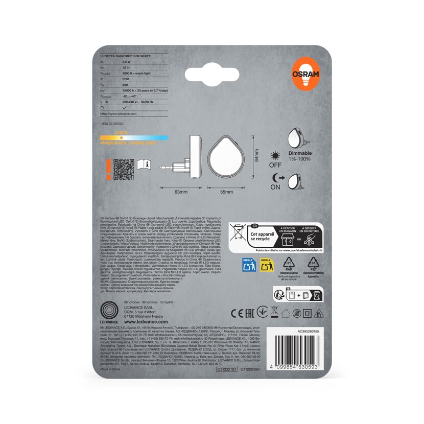 LED-Nachtlicht 'Lunetta Raindrop DIM' dimmbar 0,5 W 15 lm warmweiß 6,3 x 6,4 x 5,5 cm
