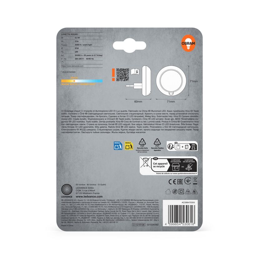 LED-Nachtlicht 'Lunetta Round' 0,3 W 3 lm warmweiß Ø 7,1 x 5 cm