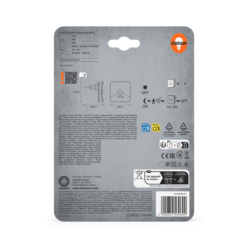 LED-Nachtlicht 'Lunetta Square' 0,3 W RGB - tunable white 6,2 x 6,2 x 6,2 cm
