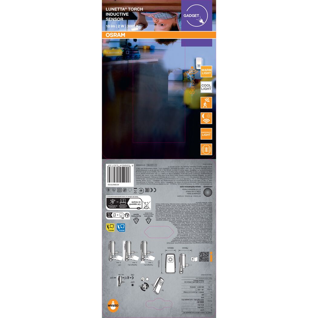 LED-Nachtlicht 'Lunetta Torch Inductive Sensor' 2 W 10 lm warmweiß 7,9 x 12,2 x 6,3 cm