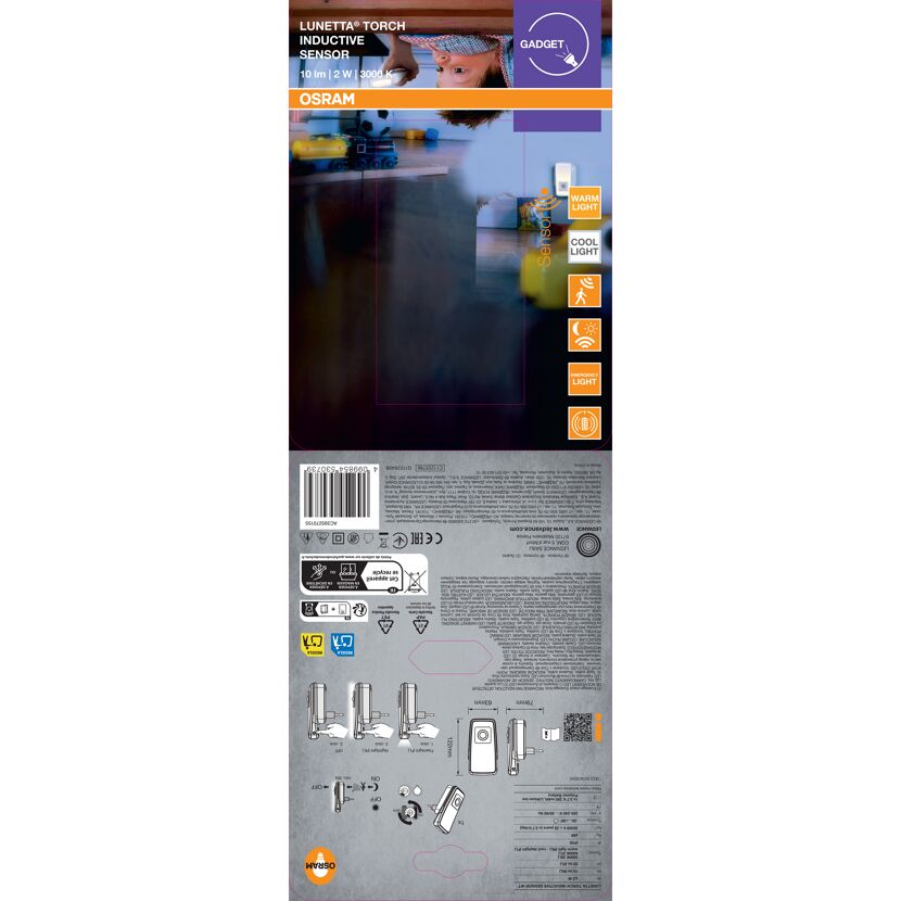 LED-Nachtlicht 'Lunetta Torch Inductive Sensor' 2 W 10 lm warmweiß 7,9 x 12,2 x 6,3 cm