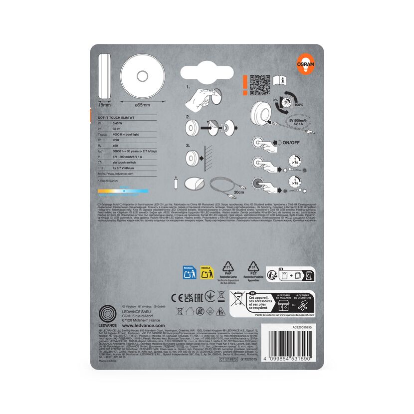 LED-Deckenleuchte 'Dot-It Touch' dimmbar 0,45 W 32 lm neutralweiß Ø 6,5 x 1,8 cm