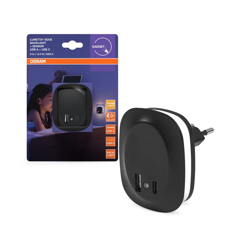 LED-Nachtlicht 'Lunetta Edge USB A&C' 12,5 W 9 lm warmweiß 6 x 7 x 5,8 cm