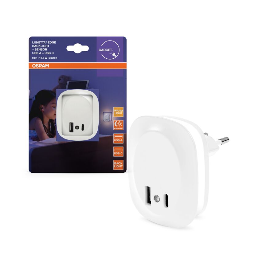 LED-Nachtlicht 'Lunetta Edge USB A&C' 12,5 W 9 lm warmweiß 6 x 7 x 5,8 cm