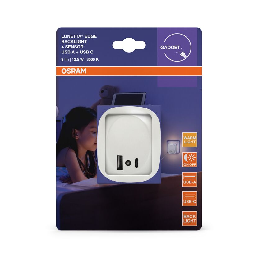 LED-Nachtlicht 'Lunetta Edge USB A&C' 12,5 W 9 lm warmweiß 6 x 7 x 5,8 cm