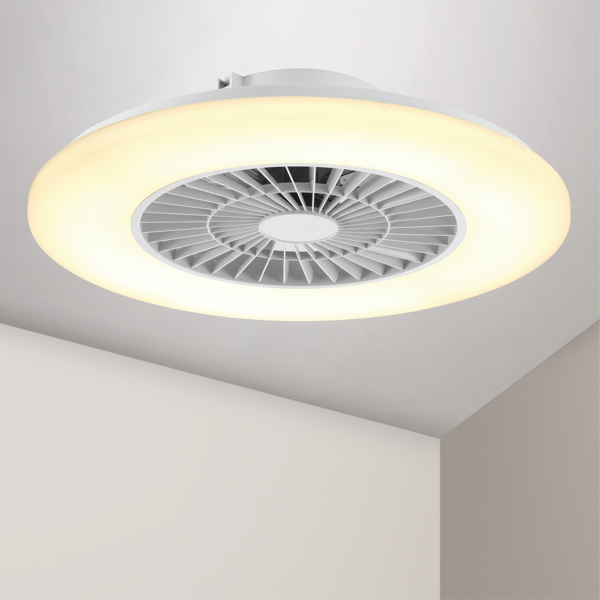 LED-Deckenleuchte mit Ventilator weiß, Fernbedienung Ø 60 x 17 cm